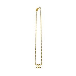 CHANEL Authentic Gold Logo Necklace